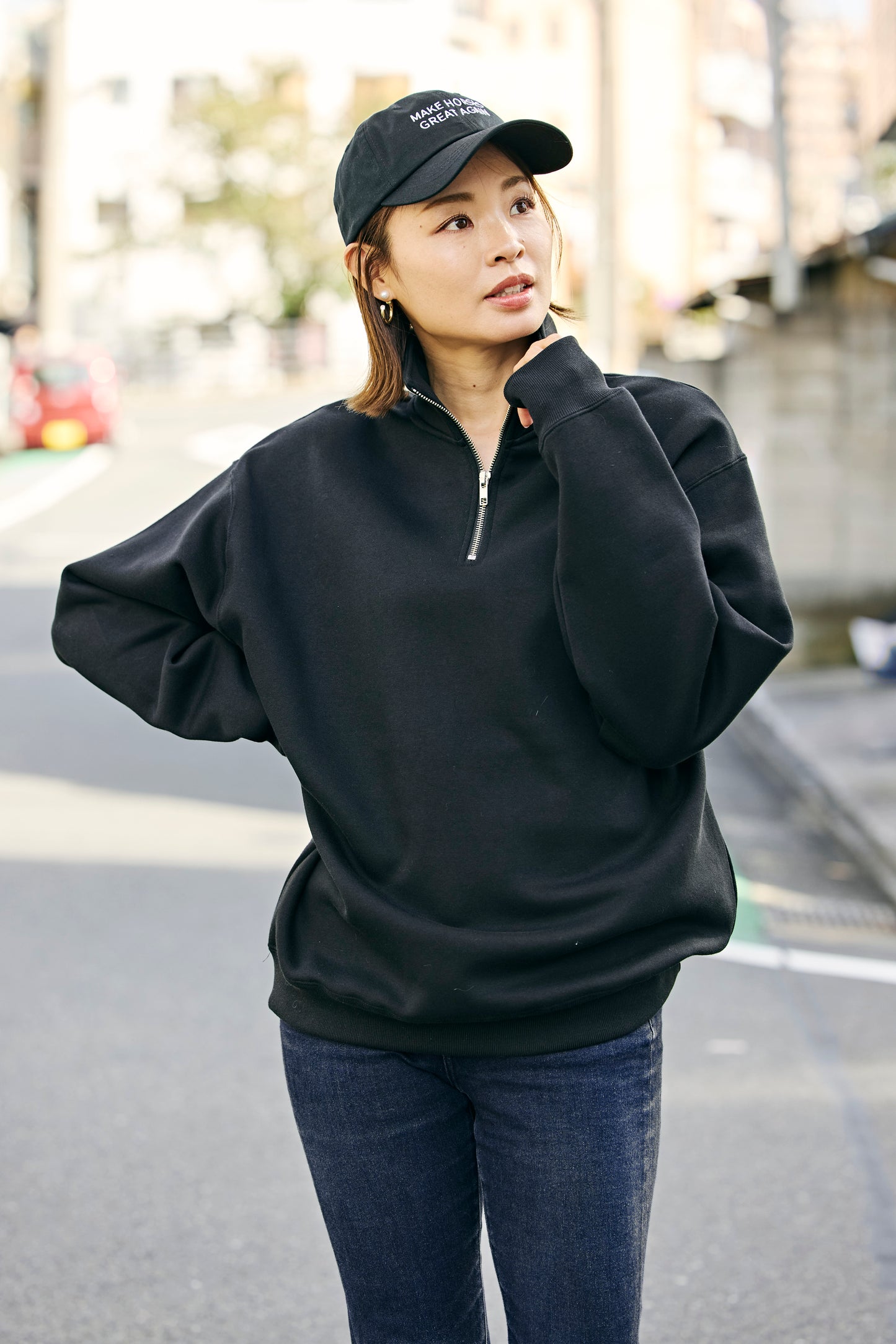 sweat tops| 裏起毛Half-Zip Sweatshirt