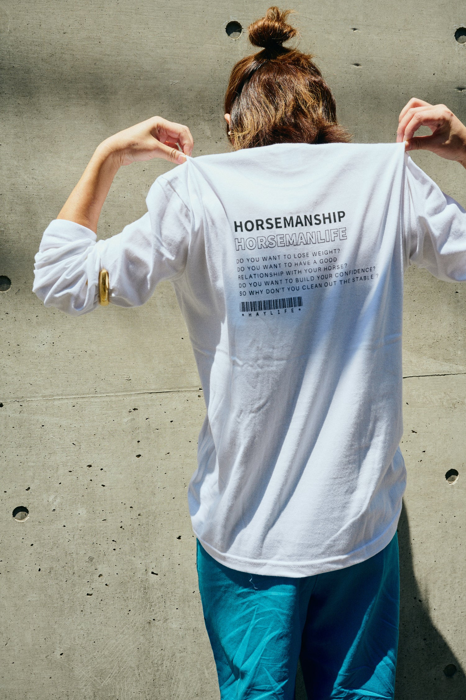 バックプリント ロンT HORSEMANSHIP/HORSEMANLIFE – HAYLIFE