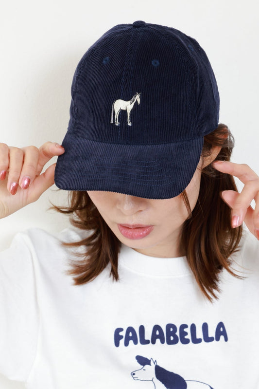 cap｜うわばきをはいた馬のコーデュロイ刺繍CAP